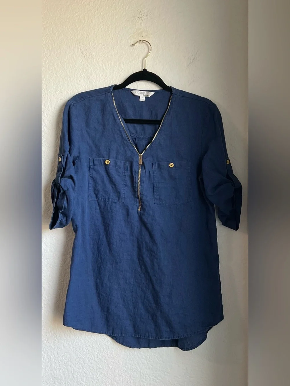 Ellen Tracy Roll Tab Linen Blouse - Picture 2 of 5
